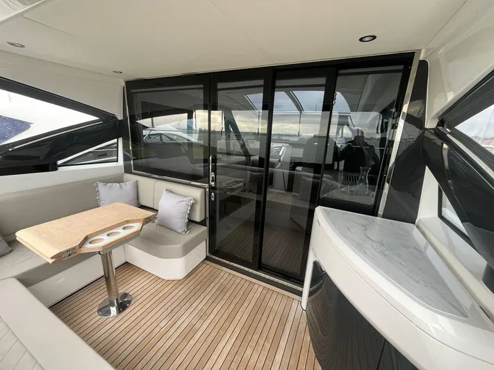 Seakeeper Gyro Yacht Photos Pics Interior of 2022 Fairline Targa 45 GT yacht with modern seating and sleek design.