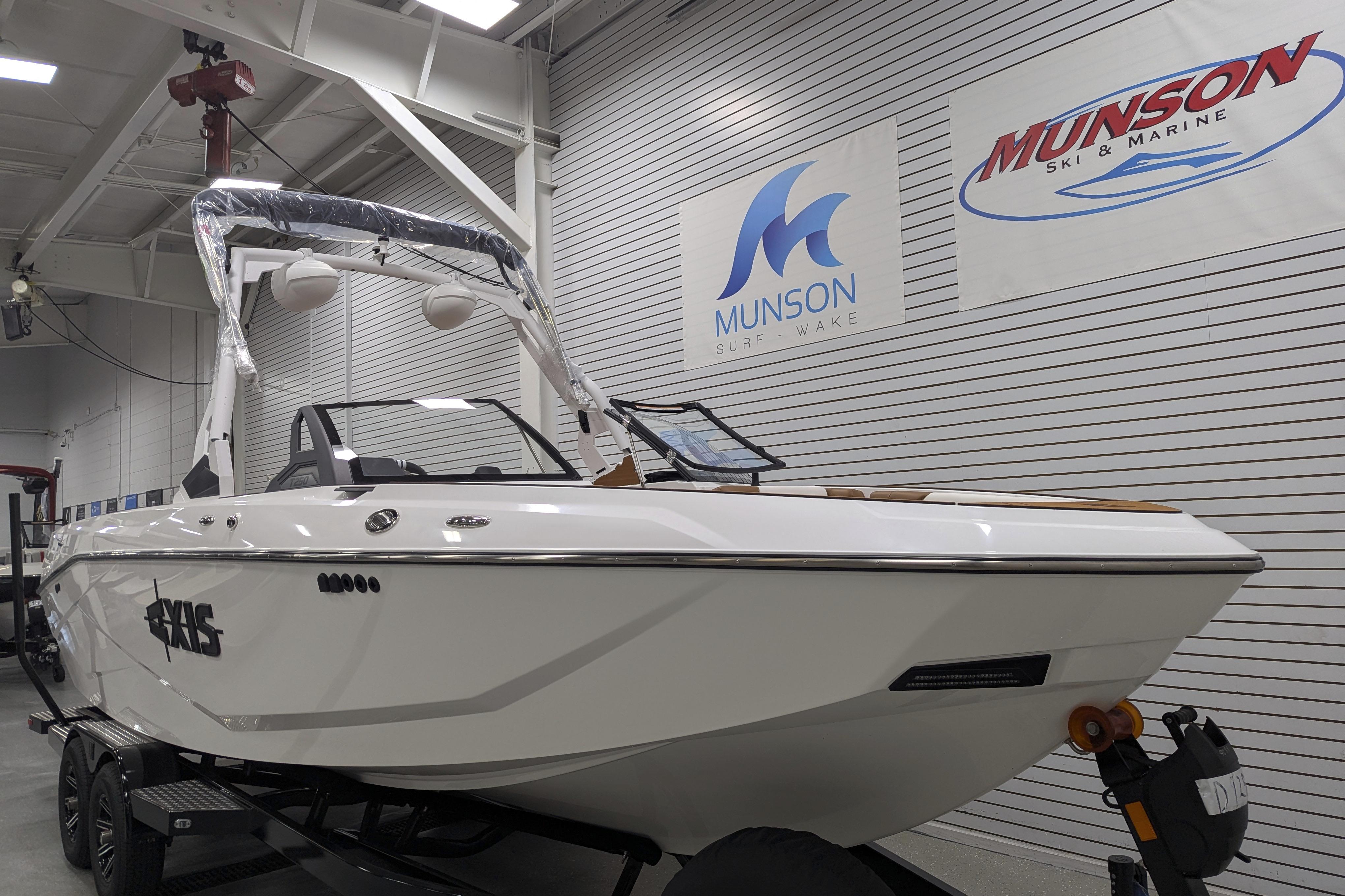 2026 Axis T250 boat displayed at Munson Ski & Marine showroom.