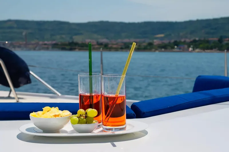 Playmobil Yacht Photos Pics Two drinks and snacks on a yacht deck, Brandst&auml;tter 31m Motor Sailor, 1990.