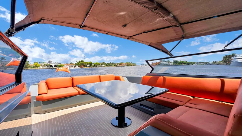 Vesper Yacht Photos Pics Luxurious 2017 Vanquish Yachts VQ 54 with spacious seating and scenic water views.