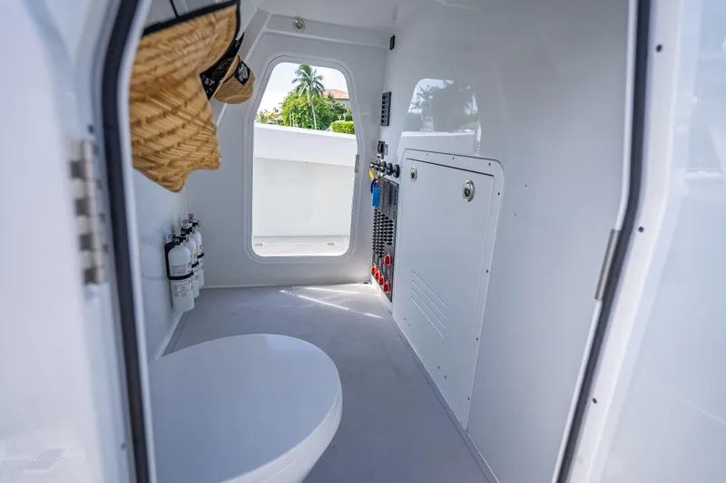  Yacht Photos Pics Interior of 2024 Freeman 43 boat, featuring modern design and utility storage.