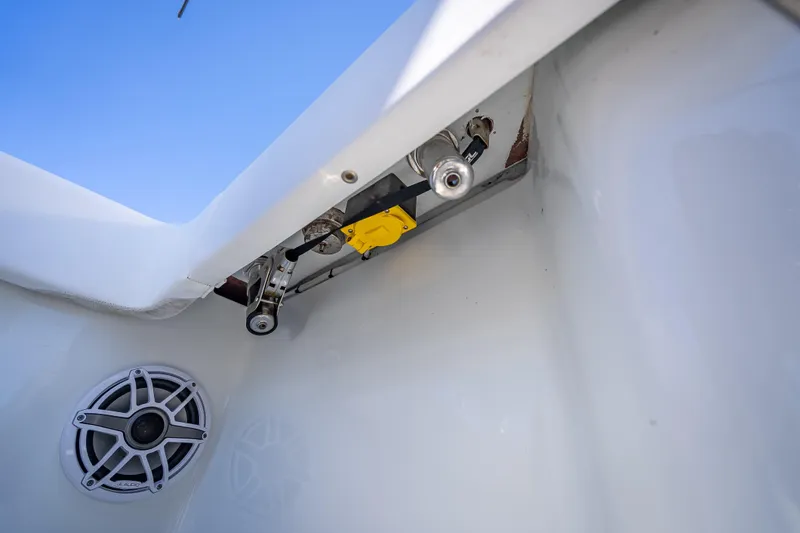  Yacht Photos Pics 2024 Freeman 43 boat interior with speaker and mechanical components.