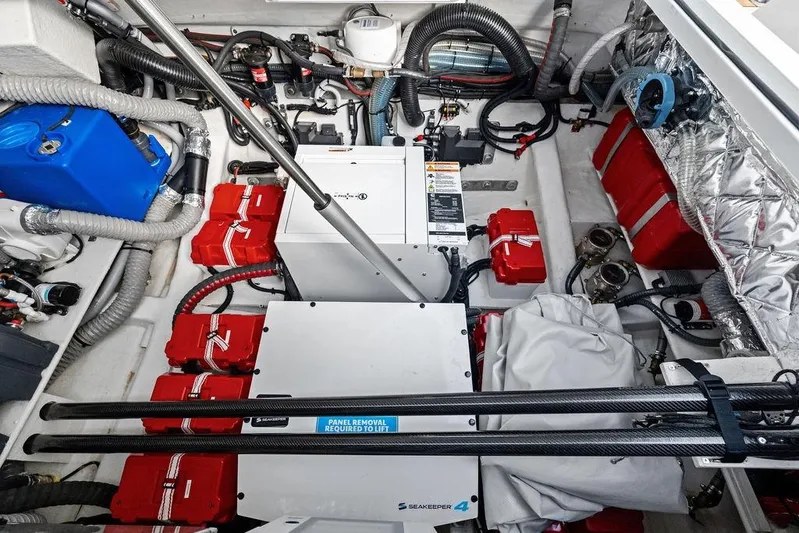  Yacht Photos Pics Engine compartment of 2025 SACS 40 Rebel boat with Seakeeper stabilization system.