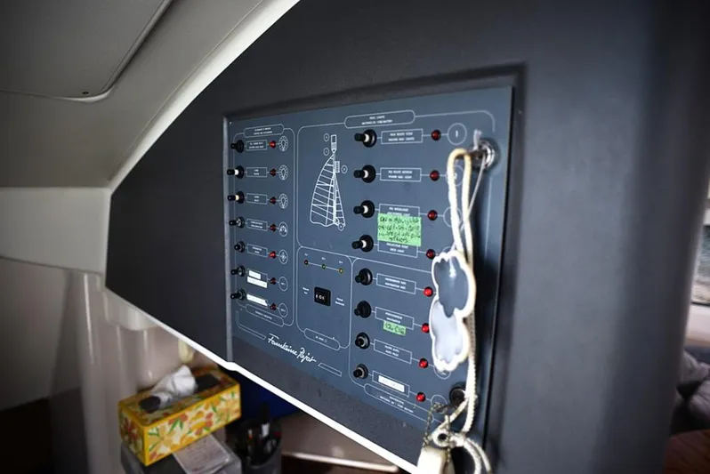 Mersea Yacht Photos Pics Control panel of a 1997 Fountaine Pajot Athena 38 catamaran.