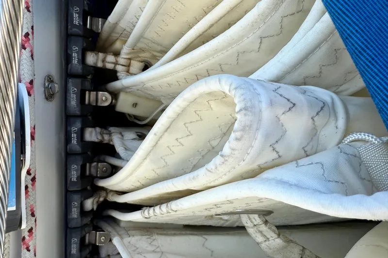 Way Maker Yacht Photos Pics Close-up of sail rigging on a 2010 Leopard 38 catamaran.