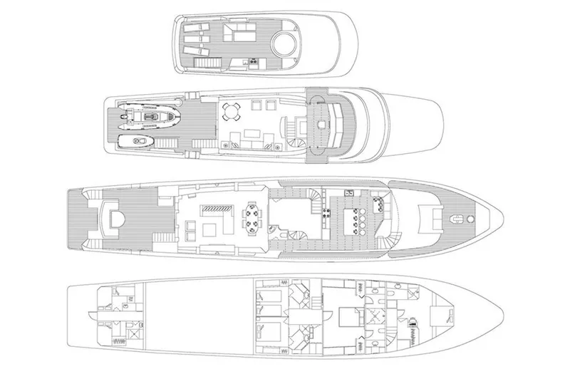 Encore Yacht Photos Pics Blueprint of a 1992 Crescent Custom yacht, showcasing detailed deck layouts and interior design.