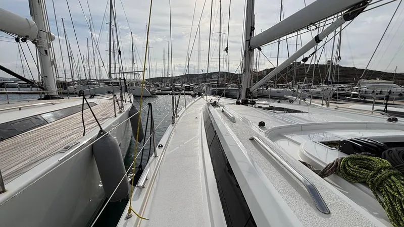 Zenith Yacht Photos Pics Italia Yachts 14.98 sailboats docked in a marina, 2023 model, with masts and rigging visible.