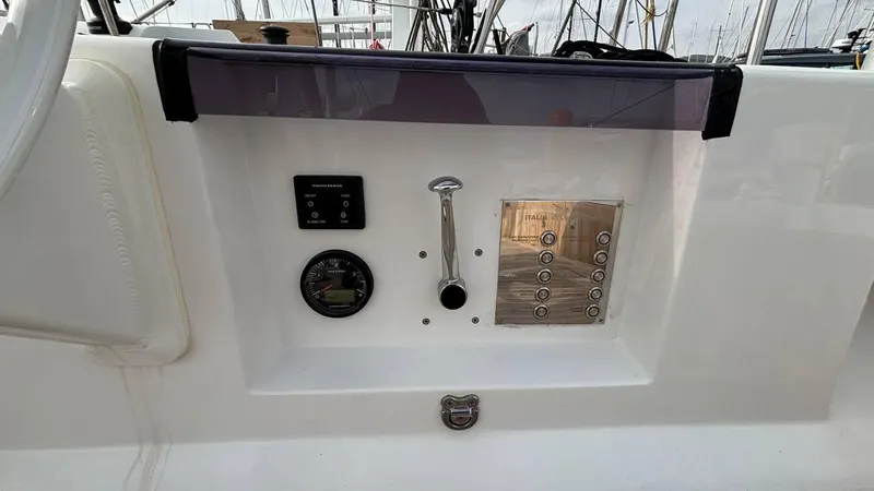 Zenith Yacht Photos Pics Control panel of 2023 Italia Yachts 14.98 sailboat with gauges and switches.