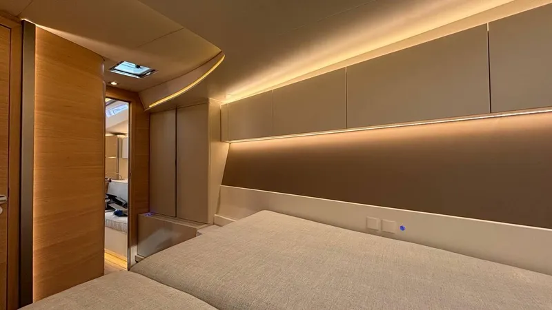 Zenith Yacht Photos Pics Luxurious interior of 2023 Italia Yachts 14.98, featuring elegant lighting and modern design.