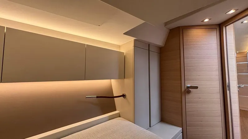 Zenith Yacht Photos Pics Luxurious interior of 2023 Italia Yachts 14.98, featuring modern design and ambient lighting.