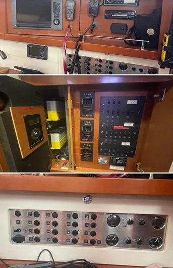  Yacht Photos Pics Control panels and navigation equipment inside a 2011 Beneteau Oceanis 58 yacht.