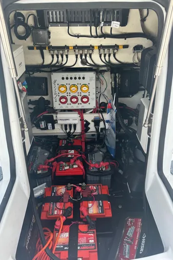  Yacht Photos Pics 2020 Yellowfin 26 Hybrid boat electrical system with batteries and wiring.