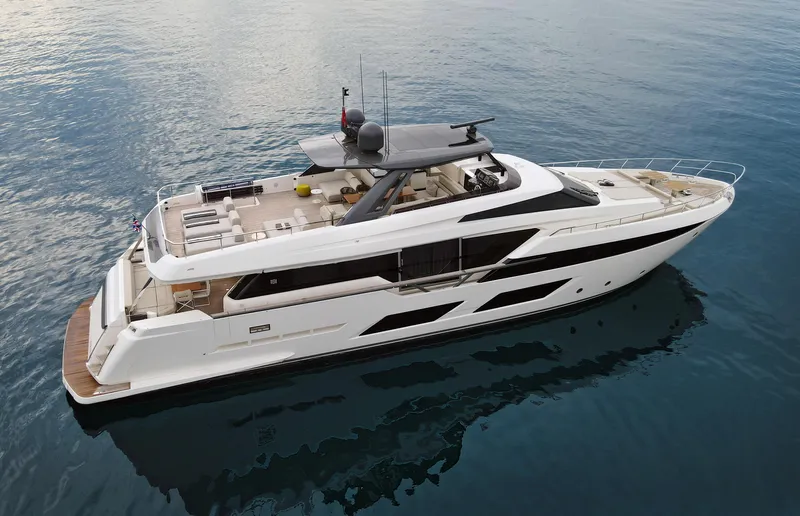 M/y Sunrise Yacht Photos Pics Luxurious 2021 Ferretti Yachts 920 cruising on calm waters.