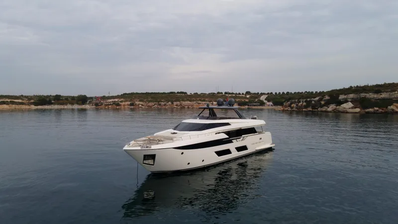 M/y Sunrise Yacht Photos Pics Luxurious 2021 Ferretti Yachts 920 on serene water, showcasing sleek design.