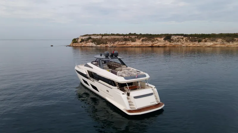 M/y Sunrise Yacht Photos Pics Luxurious 2021 Ferretti Yachts 920 cruising near a scenic coastline.