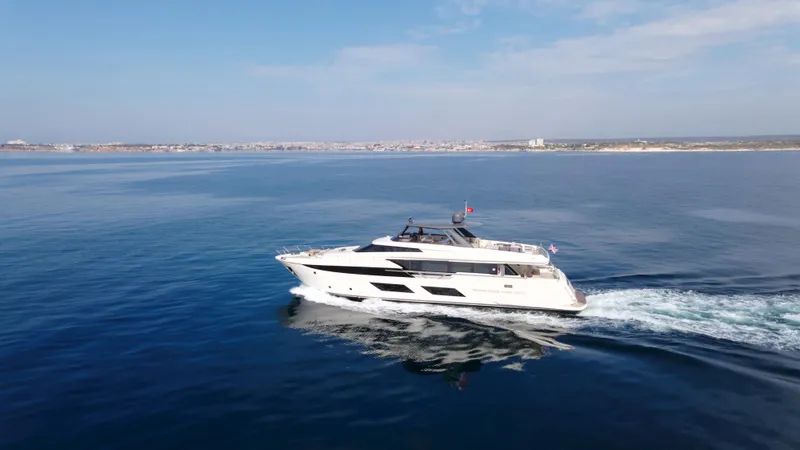M/y Sunrise Yacht Photos Pics Ferretti Yachts 920 cruising on open water, 2021 model.