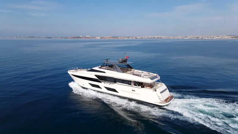 M/y Sunrise Yacht Photos Pics 2021 Ferretti Yachts 920 cruising on open water under clear skies.