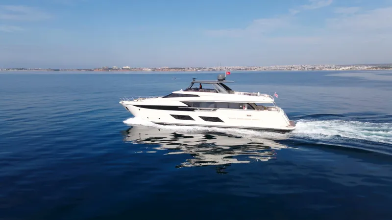 M/y Sunrise Yacht Photos Pics 2021 Ferretti Yachts 920 cruising on calm blue waters.