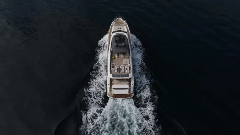 M/y Sunrise Yacht Photos Pics Ferretti Yachts 920, 2021 model, cruising on open water, aerial view.