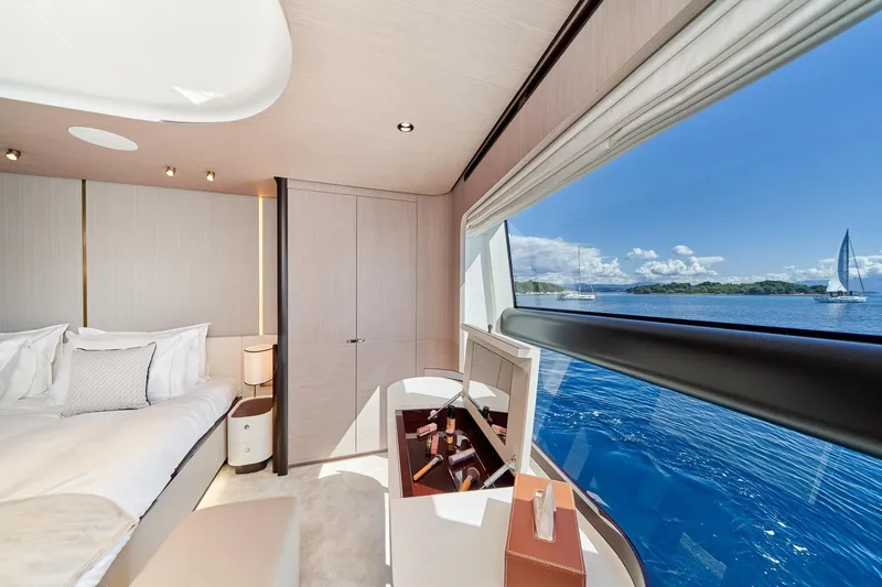  Yacht Photos Pics Luxurious interior of 2024 Azimut Grande 27 METRI yacht with ocean view.