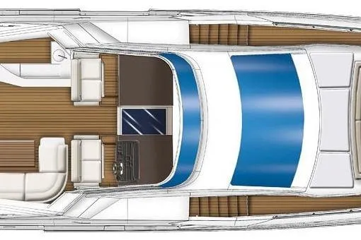  Yacht Photos Pics Top view layout of 2024 Azimut Grande 27 METRI yacht, showcasing interior design and deck arrangement.