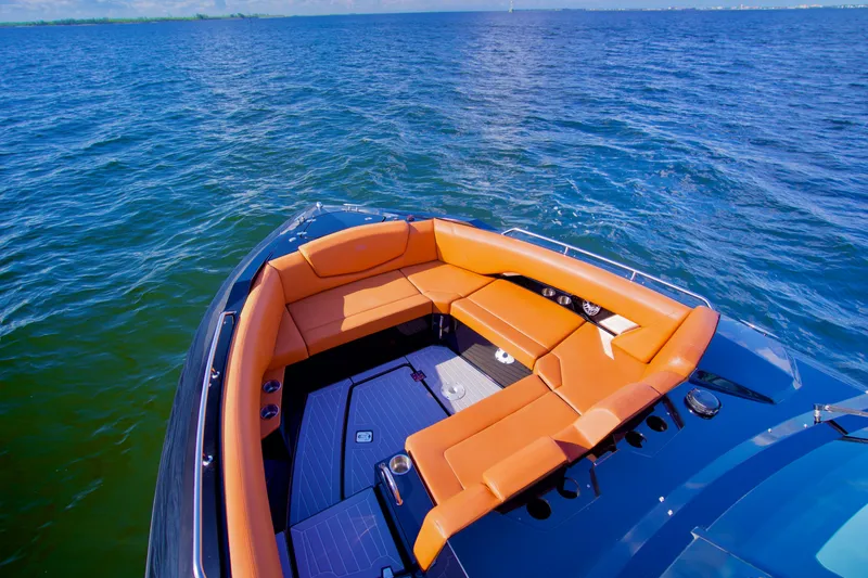  Yacht Photos Pics 2022 Cruisers Yachts 338 South Beach Edition Bow Rider on open water.