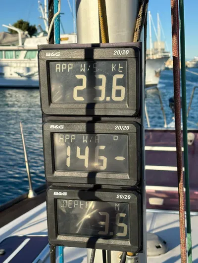 4746 Yacht Photos Pics B&G sailing instruments on a 2006 Dufour 44 Performance yacht, displaying wind speed and angle.