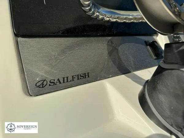 312-027 Yacht Photos Pics 2024 Sailfish 312 yacht detail with Sovereign Yachts branding.