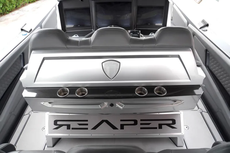C Daze Yacht Photos Pics 2024 Adrenaline 47 Reaper boat interior with sleek design and modern controls.
