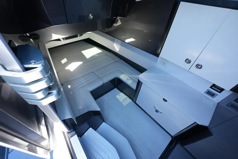 C Daze Yacht Photos Pics 2024 Adrenaline 47 Reaper interior with modern design and sleek cabinetry.