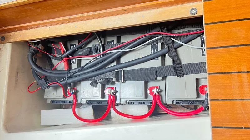 1730 Yacht Photos Pics Battery compartment of a 1999 Beneteau Oceanis Clipper 44 CC sailboat.