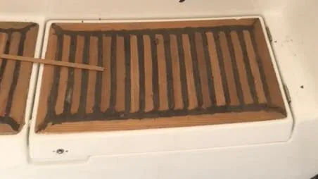 1730 Yacht Photos Pics Teak deck detail on 1999 Beneteau Oceanis Clipper 44 CC sailboat.