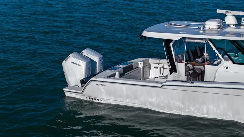  Yacht Photos Pics 2023 Bertram 39 CC boat on calm water.