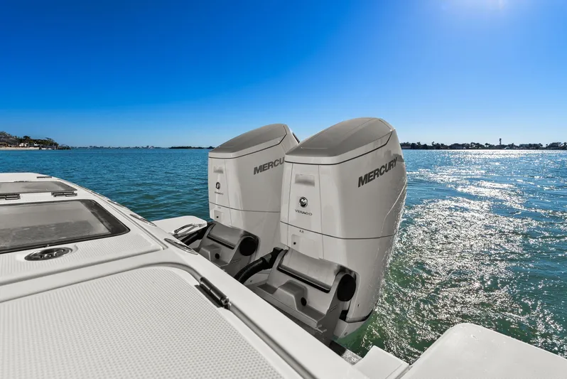  Yacht Photos Pics Bertram 39 CC 2023 with Mercury engines on open water.