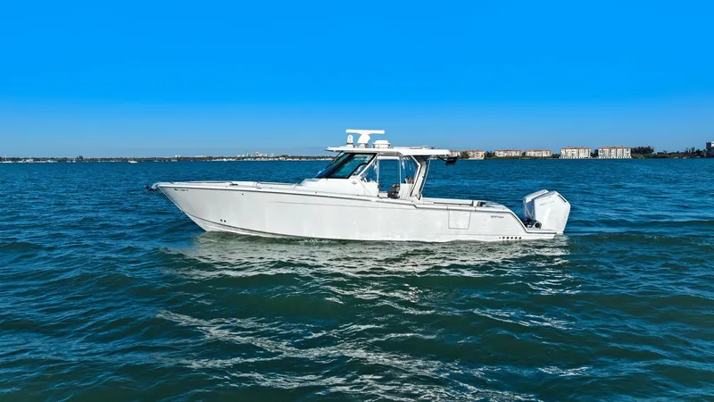  Yacht Photos Pics 2023 Bertram 39 CC boat on open water.