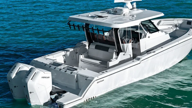  Yacht Photos Pics 2023 Bertram 39 CC boat on open sea.