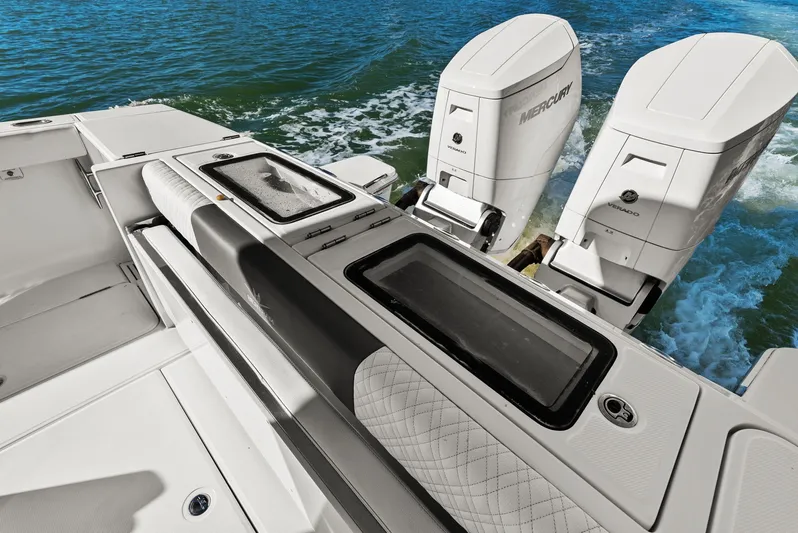  Yacht Photos Pics Bertram 39 CC 2023 with Mercury engines on the water.