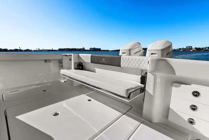  Yacht Photos Pics Bertram 39 CC 2023 boat with luxurious seating and engines.