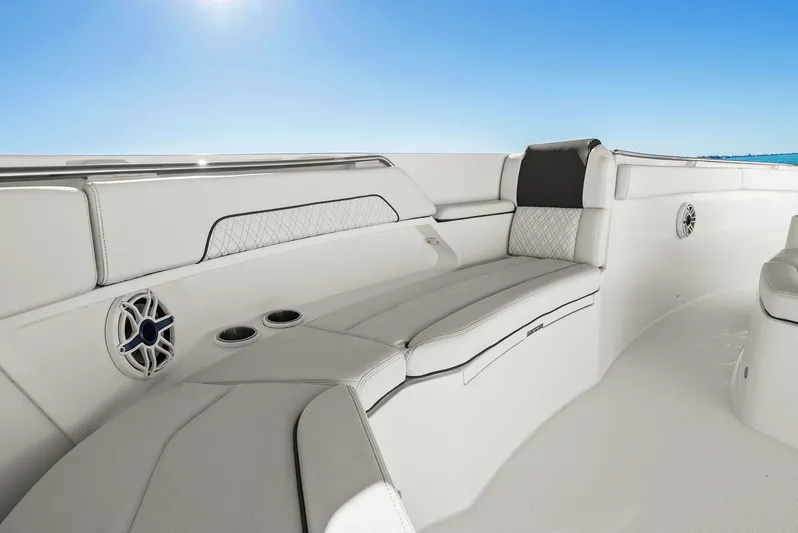  Yacht Photos Pics Luxurious interior of 2023 Bertram 39 CC with elegant seating.