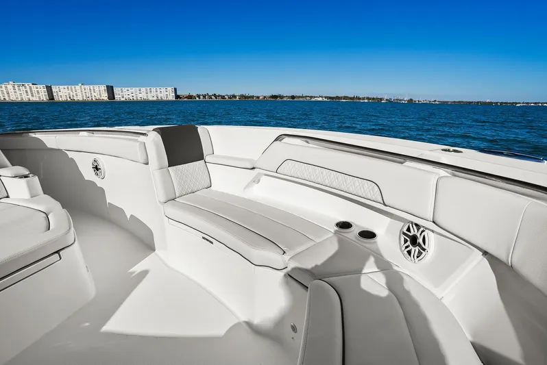  Yacht Photos Pics Interior of 2023 Bertram 39 CC with luxurious seating.