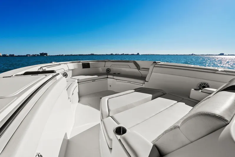  Yacht Photos Pics Interior of 2023 Bertram 39 CC with ocean view.