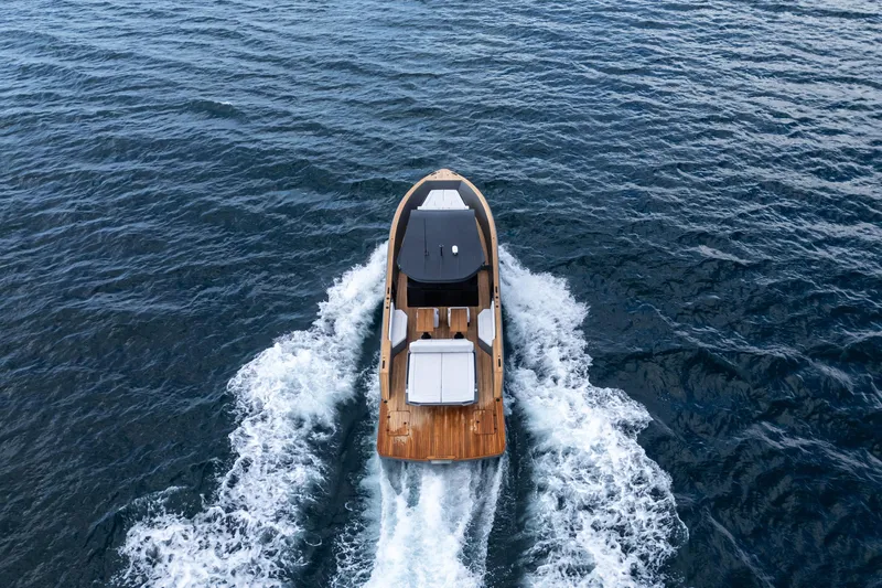 Max 43 Comfort Yacht Photos Pics Aerial view of 2025 Maxim Yachts 43 Comfort cruising on open water.