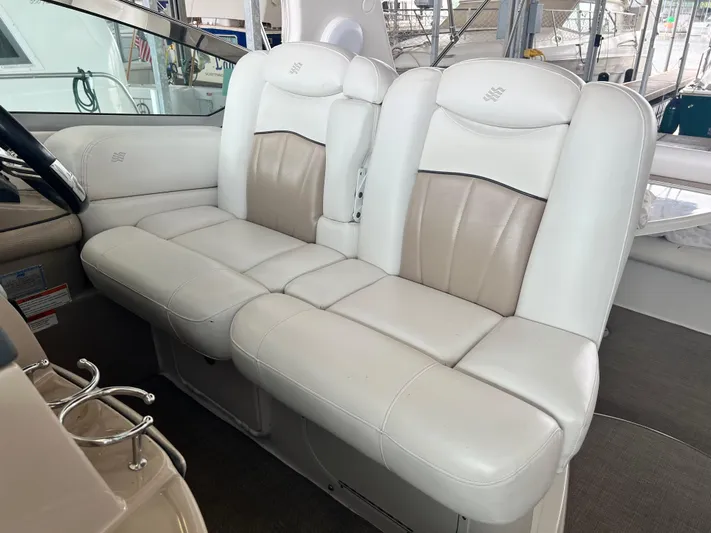Ruby Yacht Photos Pics 2007 Four Winns 358 Vista boat interior with white leather seating.