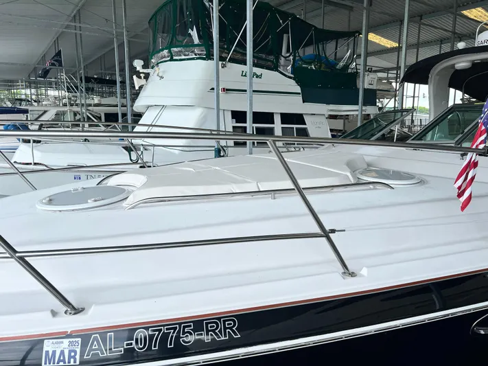 Ruby Yacht Photos Pics 2007 Four Winns 358 Vista boat docked in a marina, displaying registration number AL-0775-RR.