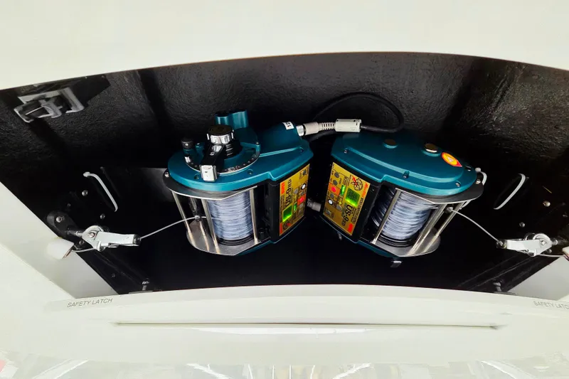 Salty Bear Yacht Photos Pics Dual electric fishing reels on a 2022 Albemarle 36 Express boat.