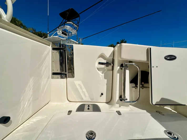  Yacht Photos Pics Boston Whaler 320 Vantage 2024, boat passage and storage area.