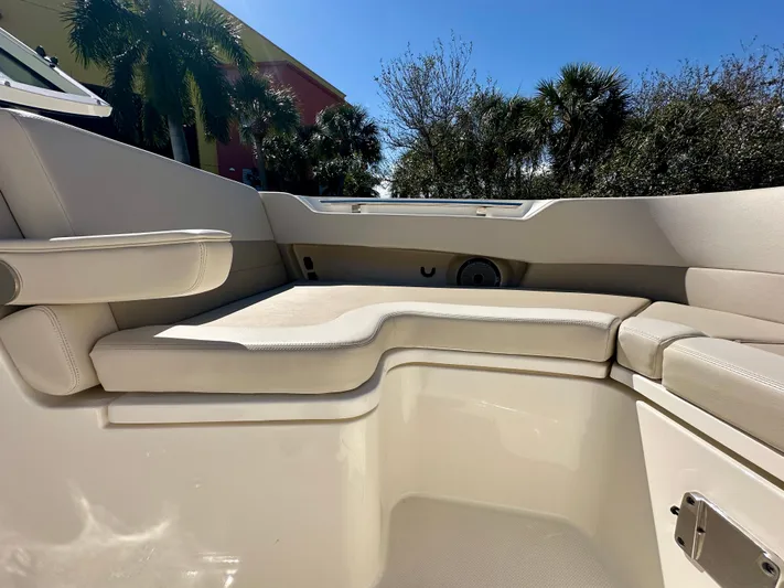  Yacht Photos Pics Interior of 2024 Boston Whaler 320 Vantage with comfortable seating.