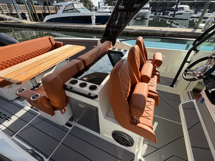  Yacht Photos Pics Luxurious interior of Saxdor 320 GTO yacht, model year 2025.