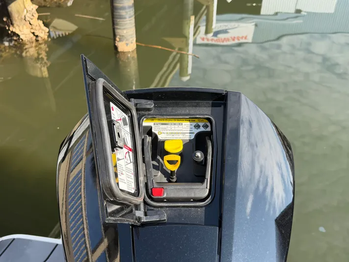  Yacht Photos Pics Saxdor 320 GTO 2025 engine cover with open maintenance compartment.