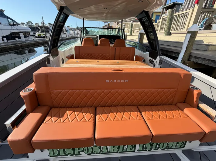  Yacht Photos Pics Luxurious interior of Saxdor 320 GTO boat, model year 2025.